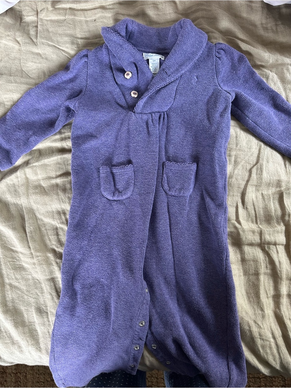 Ralph Lauren Purple Knit Baby Cardigan Romper